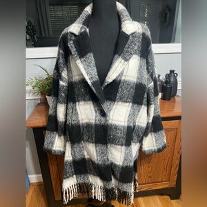Karen Kane Plaid fringe Jacket-EUC